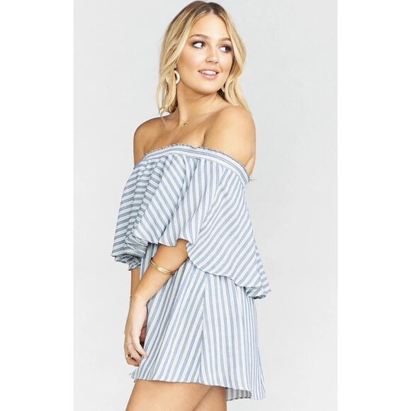 Show Me Your Mumu She Sails Stripe Flux Casita Mini Dress Off Shoulder Sz Large - Picture 1 of 10